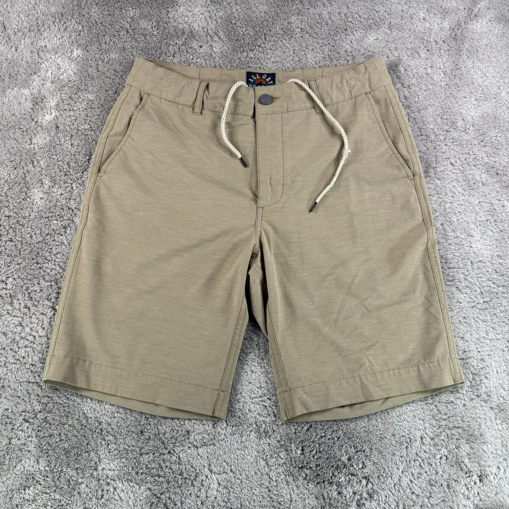 Faherty All Day Shorts Mens 29 Khaki Stretch Drawstring Hybrid Casual Beach